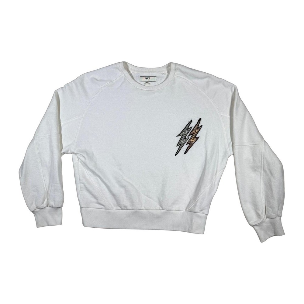 MKT Studio White Lightning Bolt Patch Sweatshirt S Le Womens